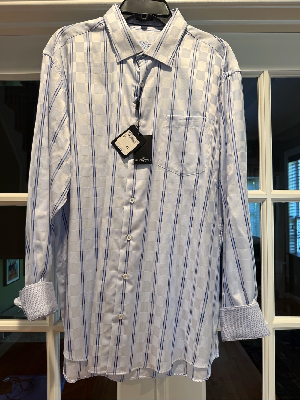 Bugatchi Men's Blue Windowpane Dress Shirt
